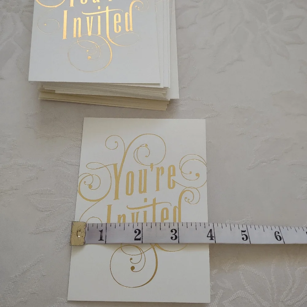 Gold Foil letters Swirls white invitation cards